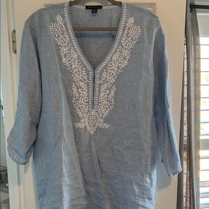 Saks Fifth Avenue Light Blue Embroidered Top